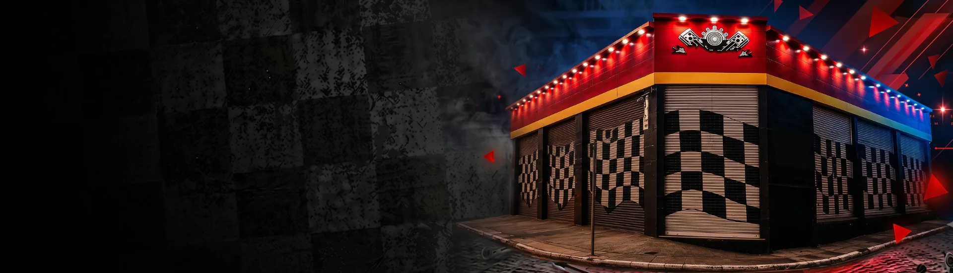 Fachada da loja Matrix Auto Center iluminada